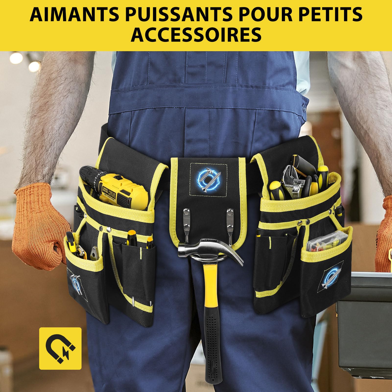 Ceinture Homme Porte Outil, Ceinture à Outils avec 26 Poches, Ceinture de Travail, Sac à Outils en Oxford avec Organisation des Outils Matériels pour Électricien, Charpentier, Construction