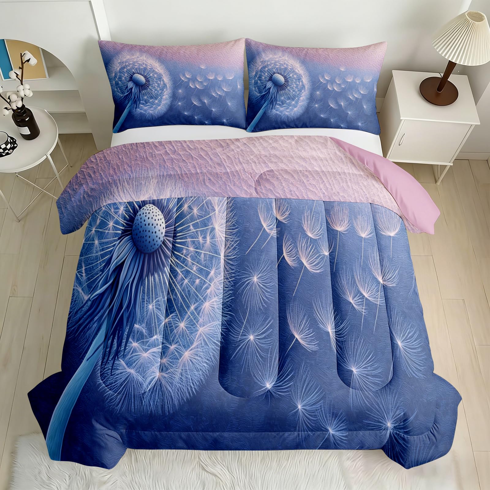 VULORA Bettdecke ohne Bezug 155x220 cm Löwenzahn Blumen Wende Steppdecke