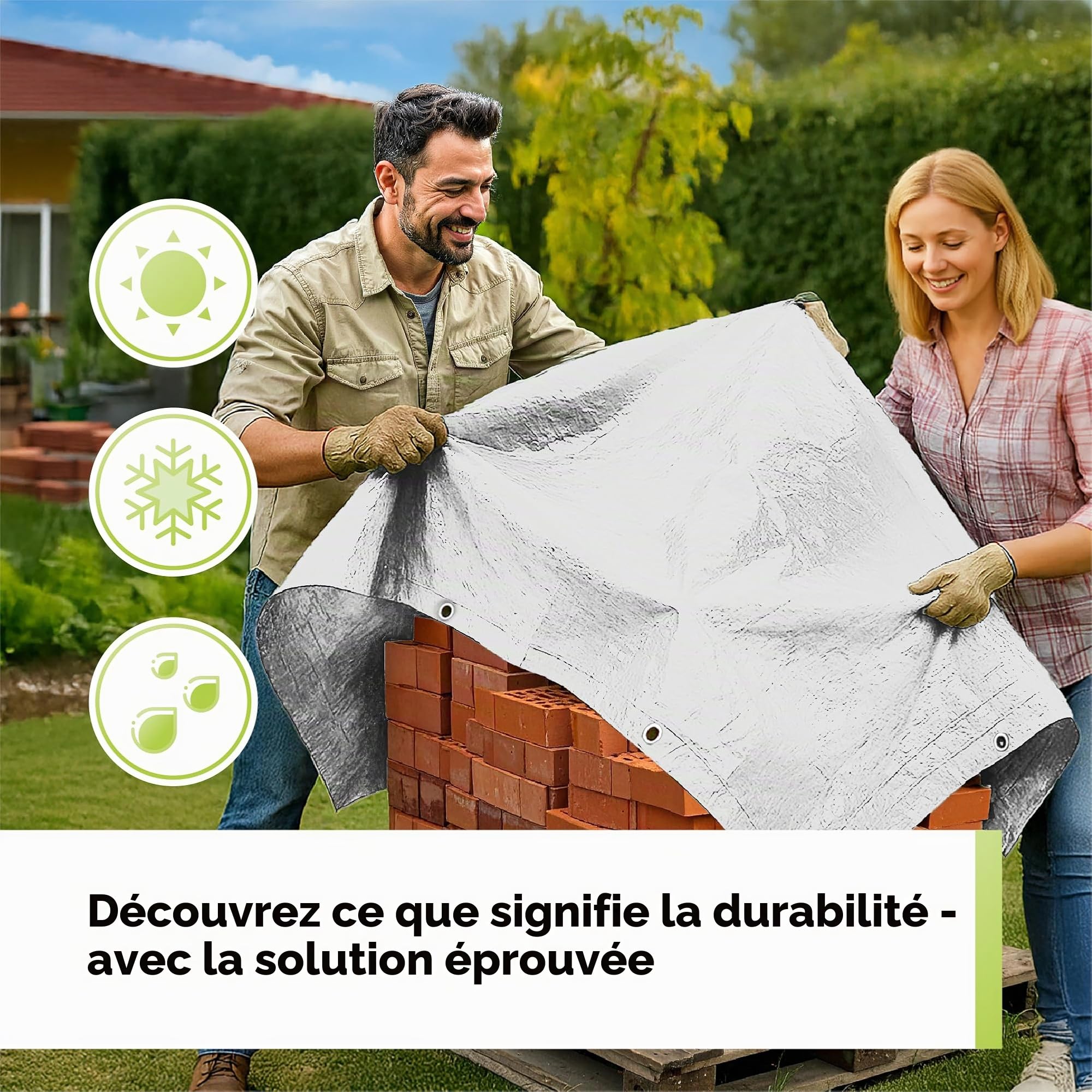 Bâche en tissu Professional Line 180 g/m² blanc, 3 m x 4 m = 12 m², 24 tailles différentes au choix. Bâche de protection pour bateau, bâche en bois, avec œillets, pour pool, meubles de jardin,