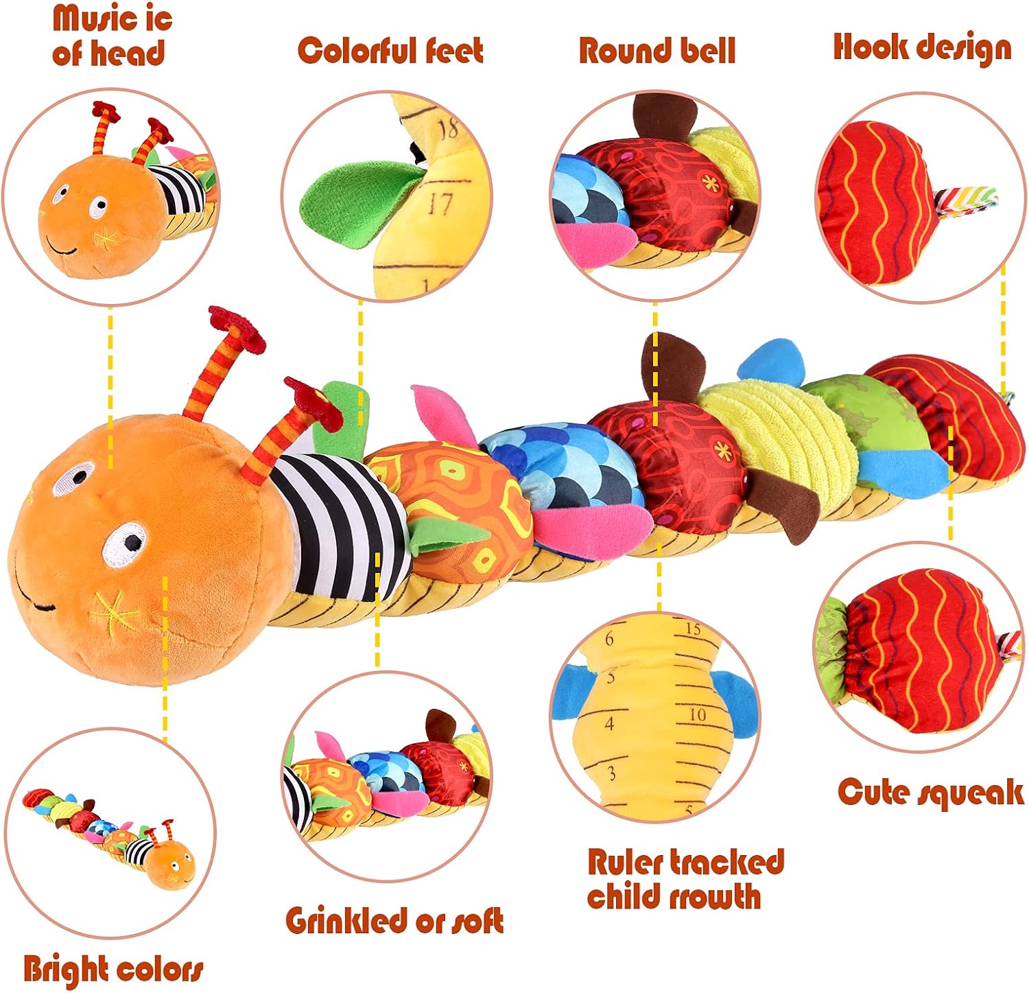 LIGHTDESIRE Baby Toys Musical Caterpillar, Infant Toys Crinkle Rattle Soft with Ring Bell Toddler Plush Toy for Preschool : Toys & Games