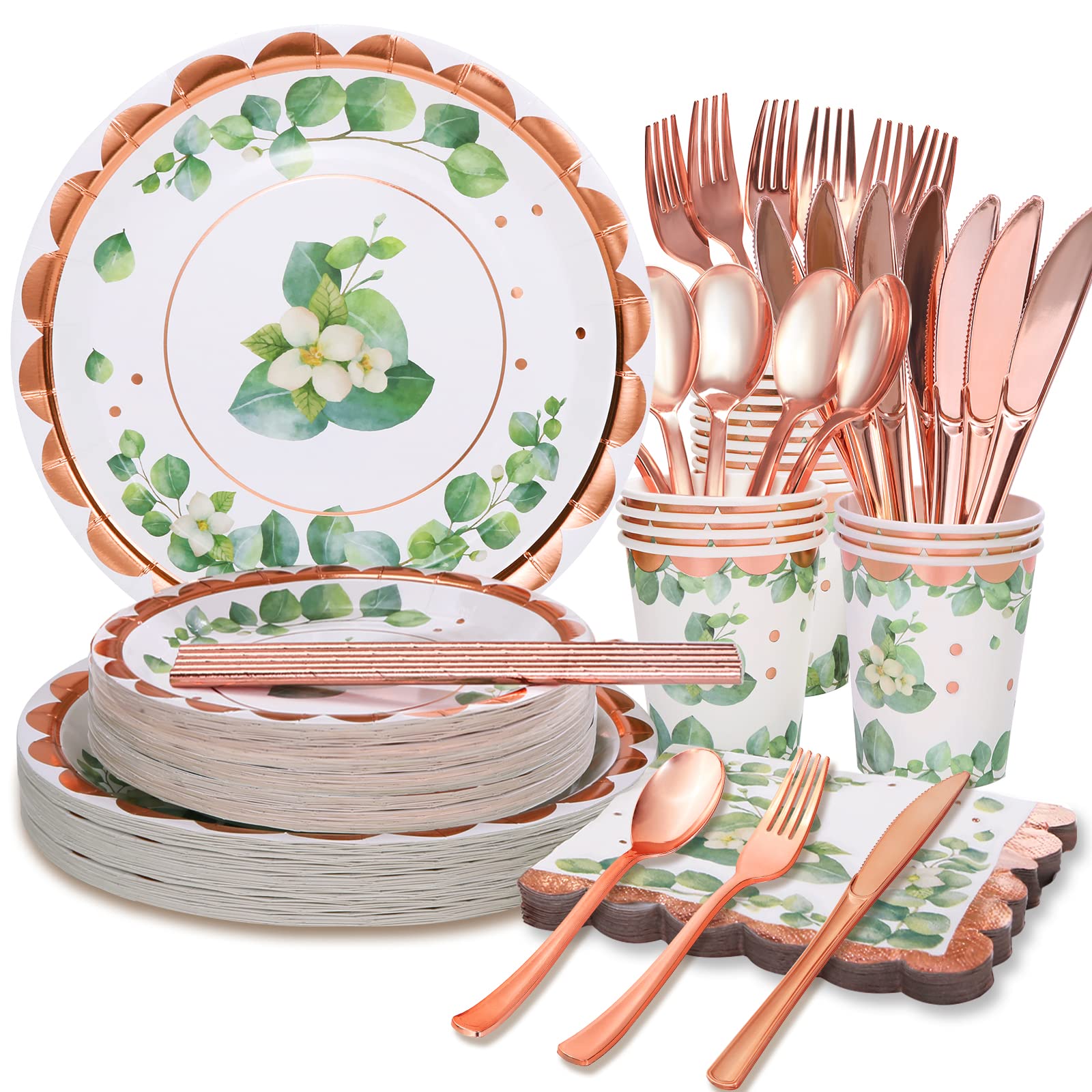 400 Pcs Sage Green Paper Plates - Sage Green Plates and Napkins Party Supplies Serves 50 - Bridal Shower Plates and Cups and Napkins Sets for Baby Shower Wedding Party Decorations