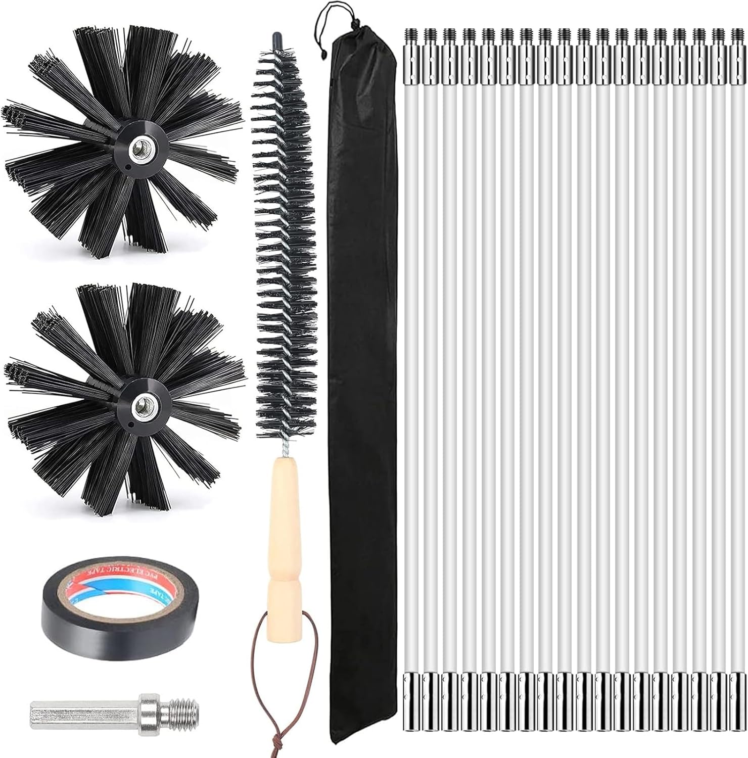 24 Pieces Stove Pipe Brush, Fireplace Brush Rod Set with 18 Flexible