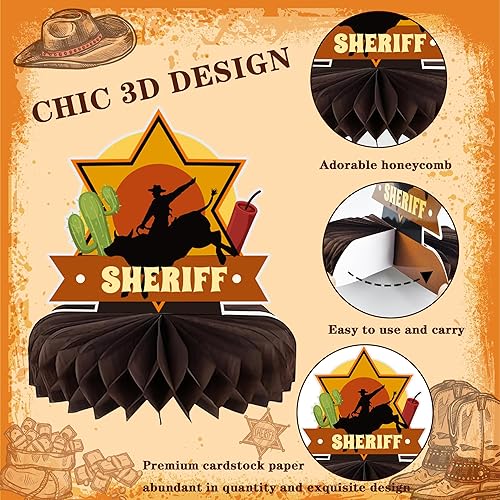 Miniatura 4 de Yoqipati 10 Pieces Western Cowboy Honeycomb Centerpieces Wild West Party Decoration 3D Table Toppers Double Sided Stand Cards for Western Theme