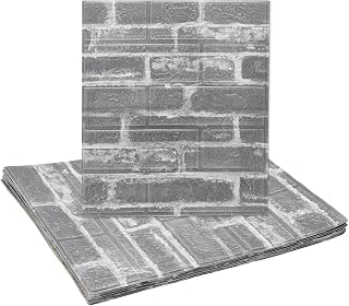 HARFINGTON 10pcs 3D Brick Effect Wall Panels 14.5 Sq Ft Coverage Peel and Stick Brick Wall Tile, 13.8"x15.2" Waterproof Brick Design Wallpaper Backsplash, Gray
