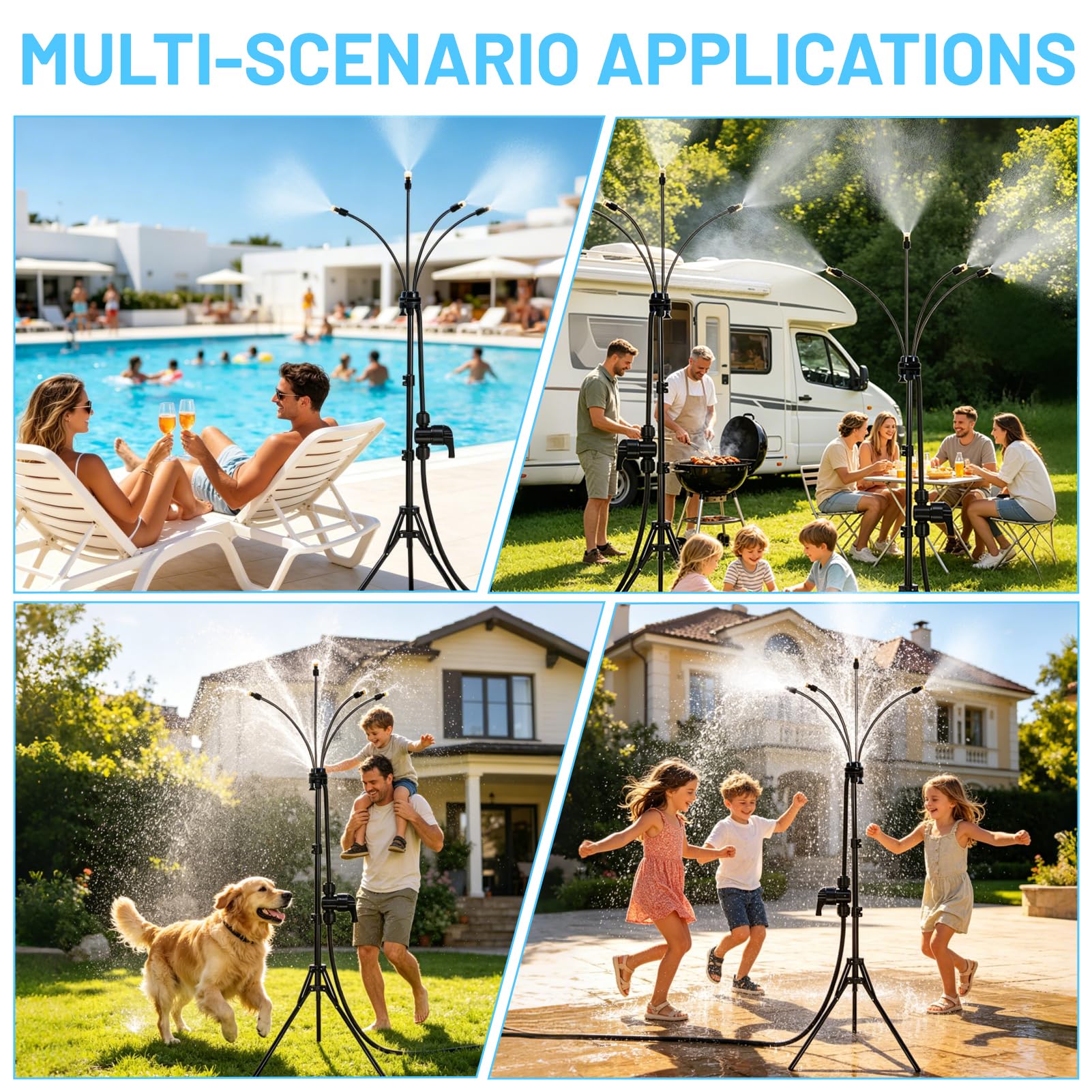 Sprühnebel Terrasse Stehend, Verstellbarer Sprühnebel Kühlung, 360° Drehbarer Wasservernebler Mit Messingdüsen & Ständer, Wassernebel Kühlung Set Für Garten, Pool, Patio Und Outdoor (A)