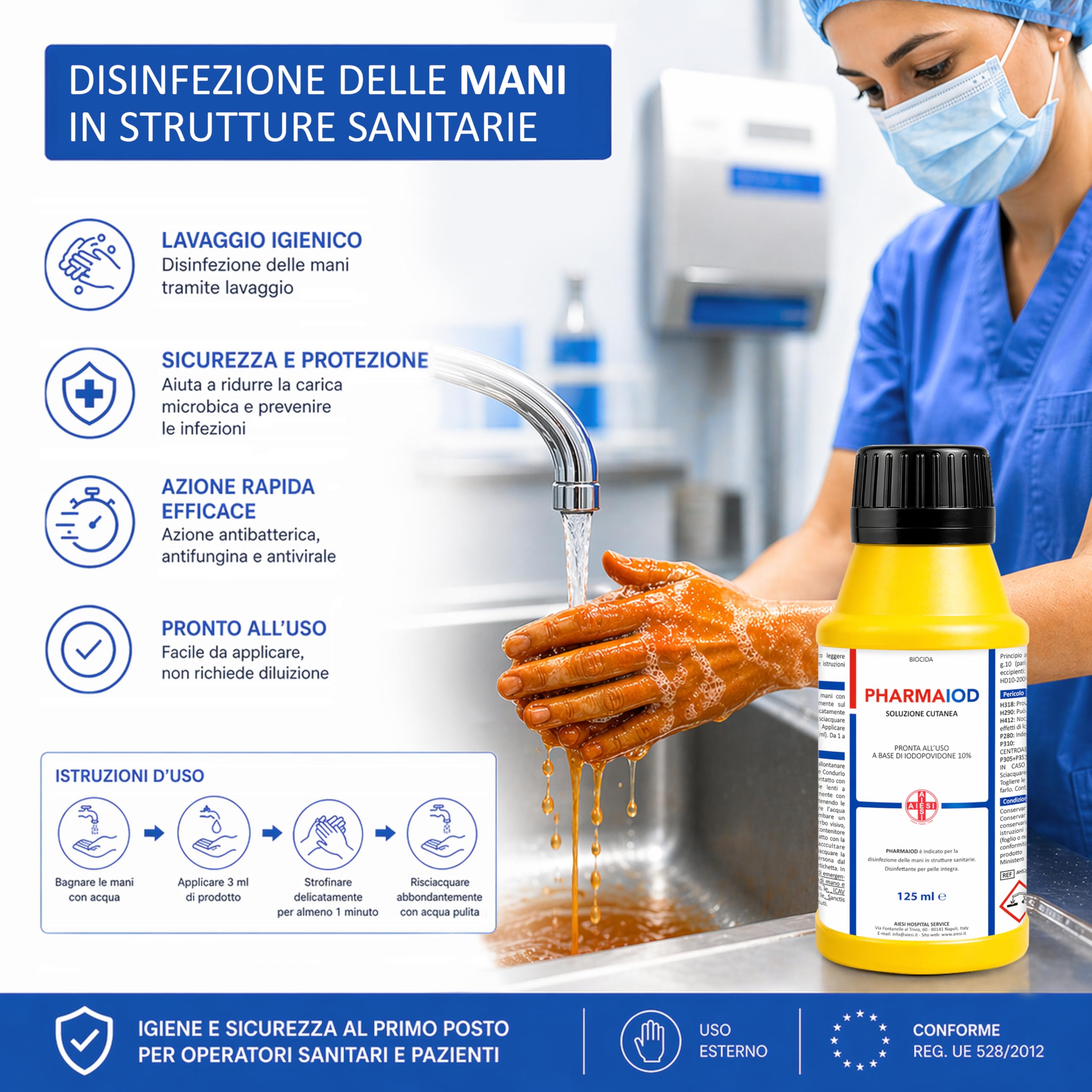 AIESI® Disinfettante a base di iodopovidone 10% (125 ml) per cute integra PHARMAIOD