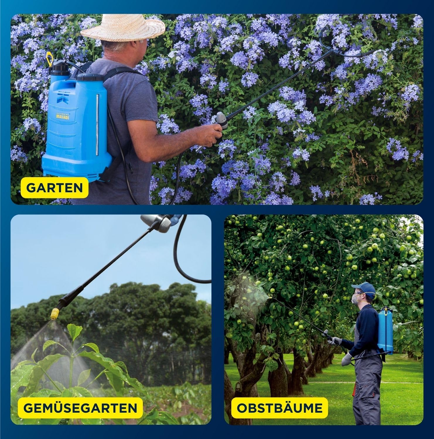 Matabi Evolution 12 - Drucksprüher 12 l - Druckregler, Edelstahlgriff | Manuelle Rückenspritze für Herbizide und Insektizide - Glasfaserlanze - 1,3 m Schlauch - Düsenset
