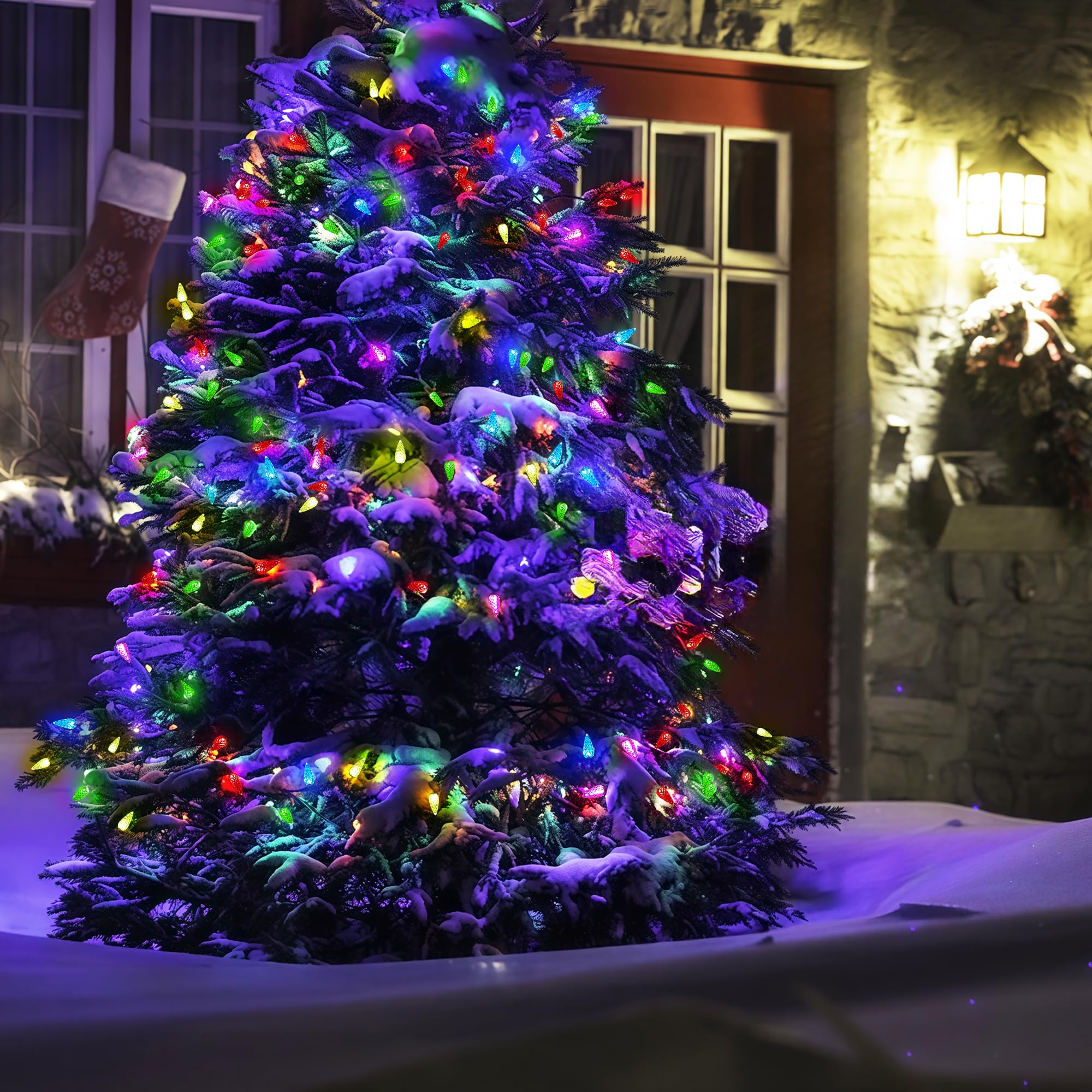 WBao Luces de Navidad C6, 100 luces LED de 33 pies, funciona con pilas, con 8 modos, temporizador, diseño impermeable para árboles de Navidad en interiores y exteriores, valla, escaleras, decoraciones