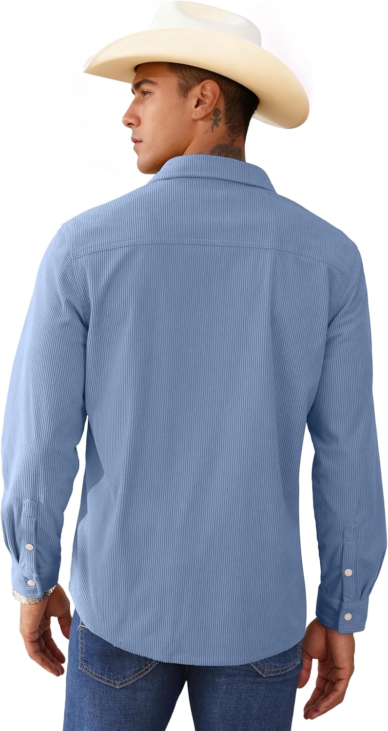 MAGNIVIT Men's Long Sleeve Lightweight Corduroy Work Shacket Shirt Jacket Casual Button-Up Overshirt with Pockets