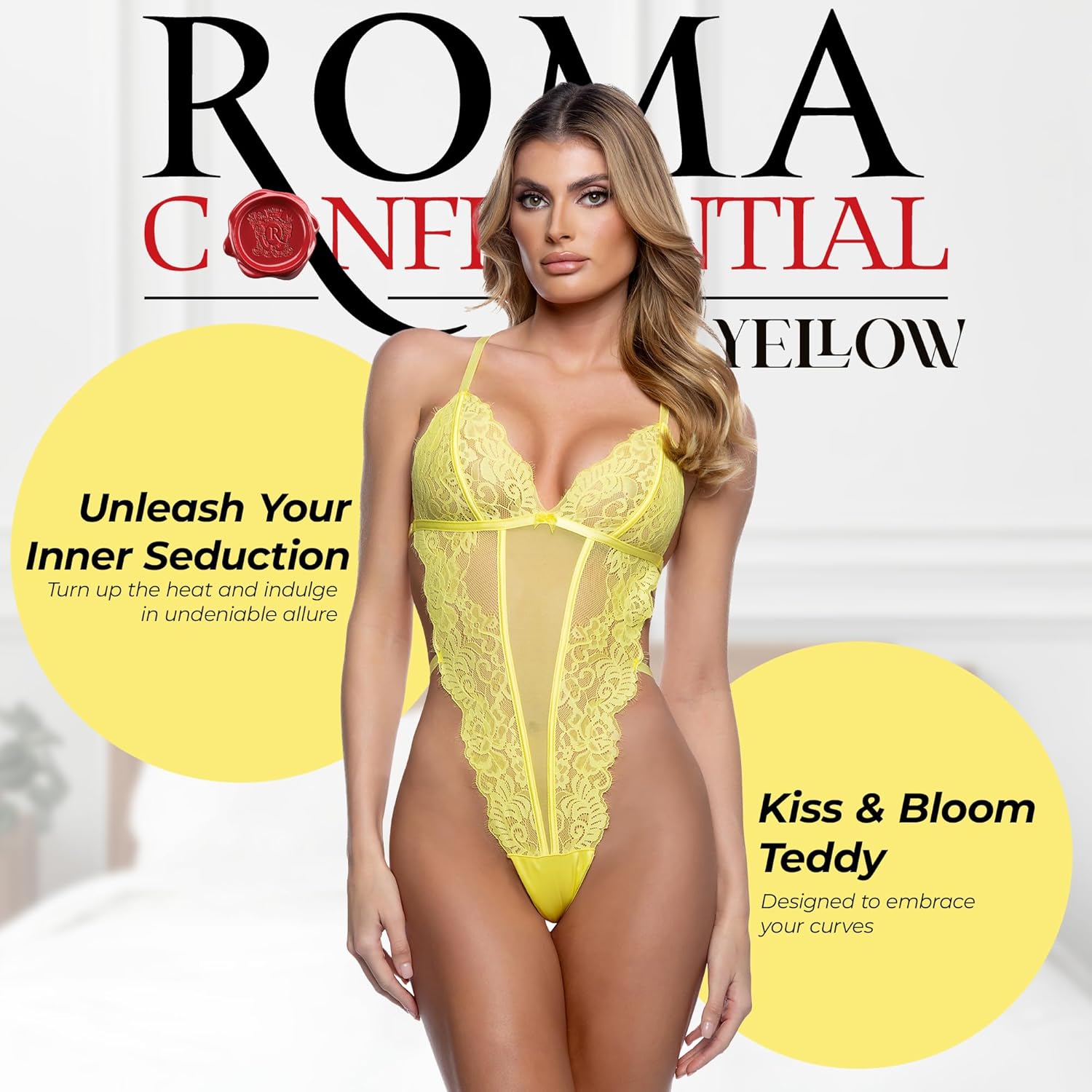Roma Confidential Lace Teddy Lingerie for Women Kiss & Bloom Sexy Teddy Bodysuit Lingerie in Sheer Floral Lace