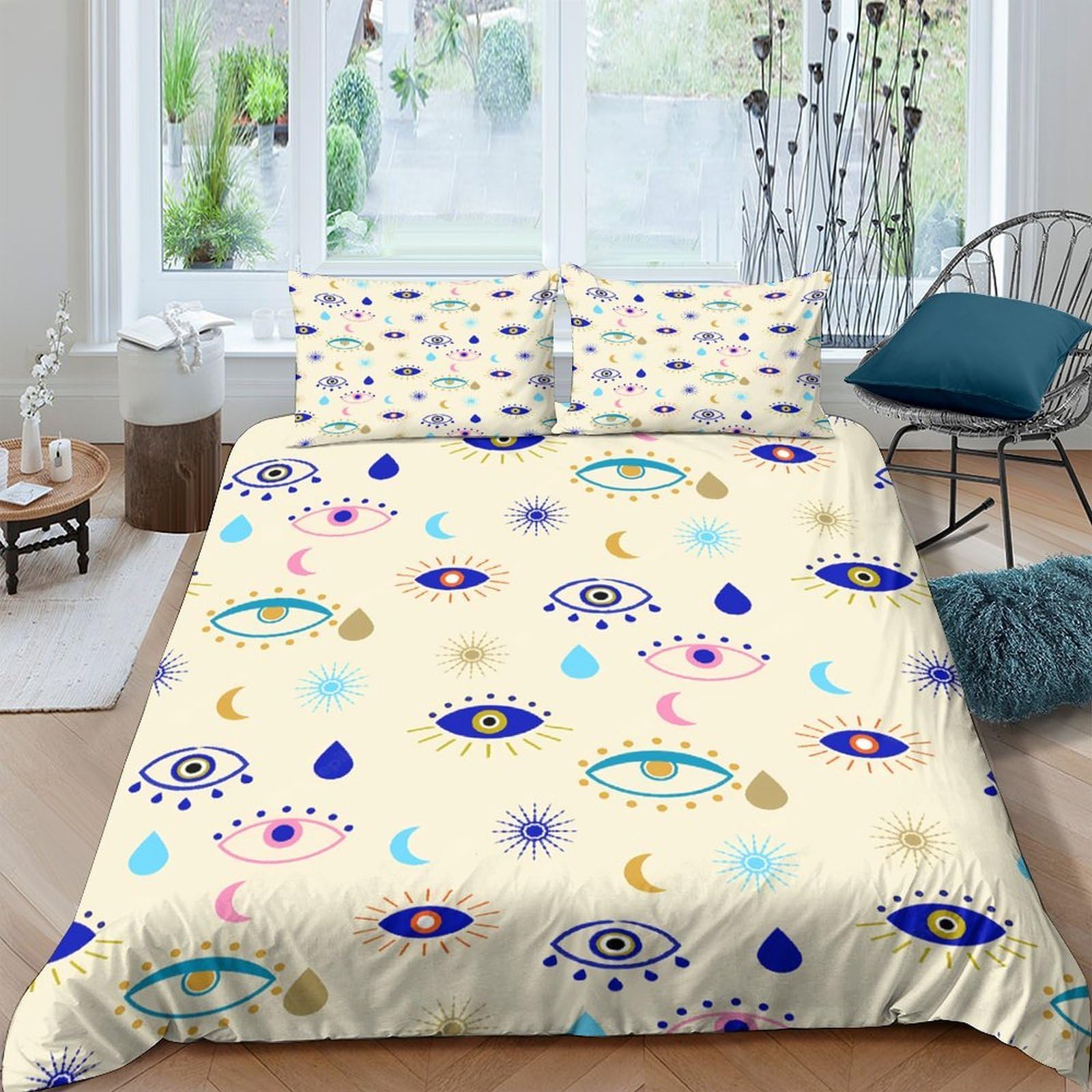 Ctjqhvkz Style-3 3D Printed Evil Eye Moon Fitted Sheet Microfiber Soft Decorative Bed Cover For Bedroom Dorm Mattress Protection Single（135X200cm）