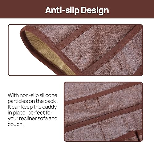 Miniatura 4 de Teniux Soporte para control remoto de piel sintética con 6 bolsillos para sofá reclinable, organizador de sillón para teléfono inteligente, libros,