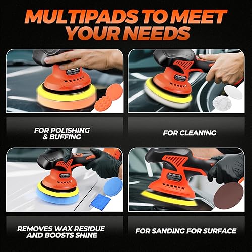 Miniatura 6 de Pulidora de búfer para automóvil, 8 velocidades variables, 2800-6000 RPM, máquina pulidora inalámbrica para automóvil con 2 baterías de 21 V 2000