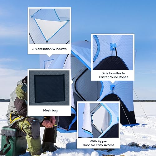 Miniatura 6 de Outsunny Refugio de pesca en hielo para 2 personas, tienda de campaña portátil emergente para pesca en hielo con bolsa de transporte, ventanas y