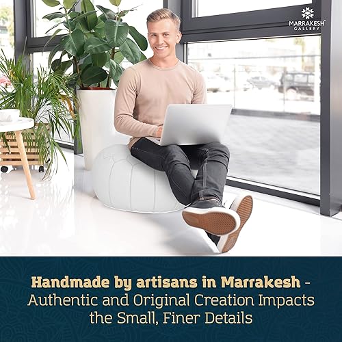 Miniatura 65 de Marrakesh Gallery - Funda de puf marroquí, otomana redonda y grande de piel, decoración bohemia para sala de estar, reposapies, sin relleno Marrón