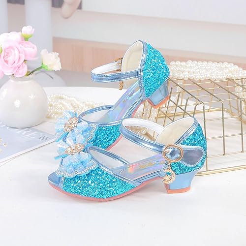 Miniatura 4 de Zapatos para niñas Sparkle Mary Jane Zapatos de tacón bajo Princesa Flor Boda Fiesta Zapatos de vestir