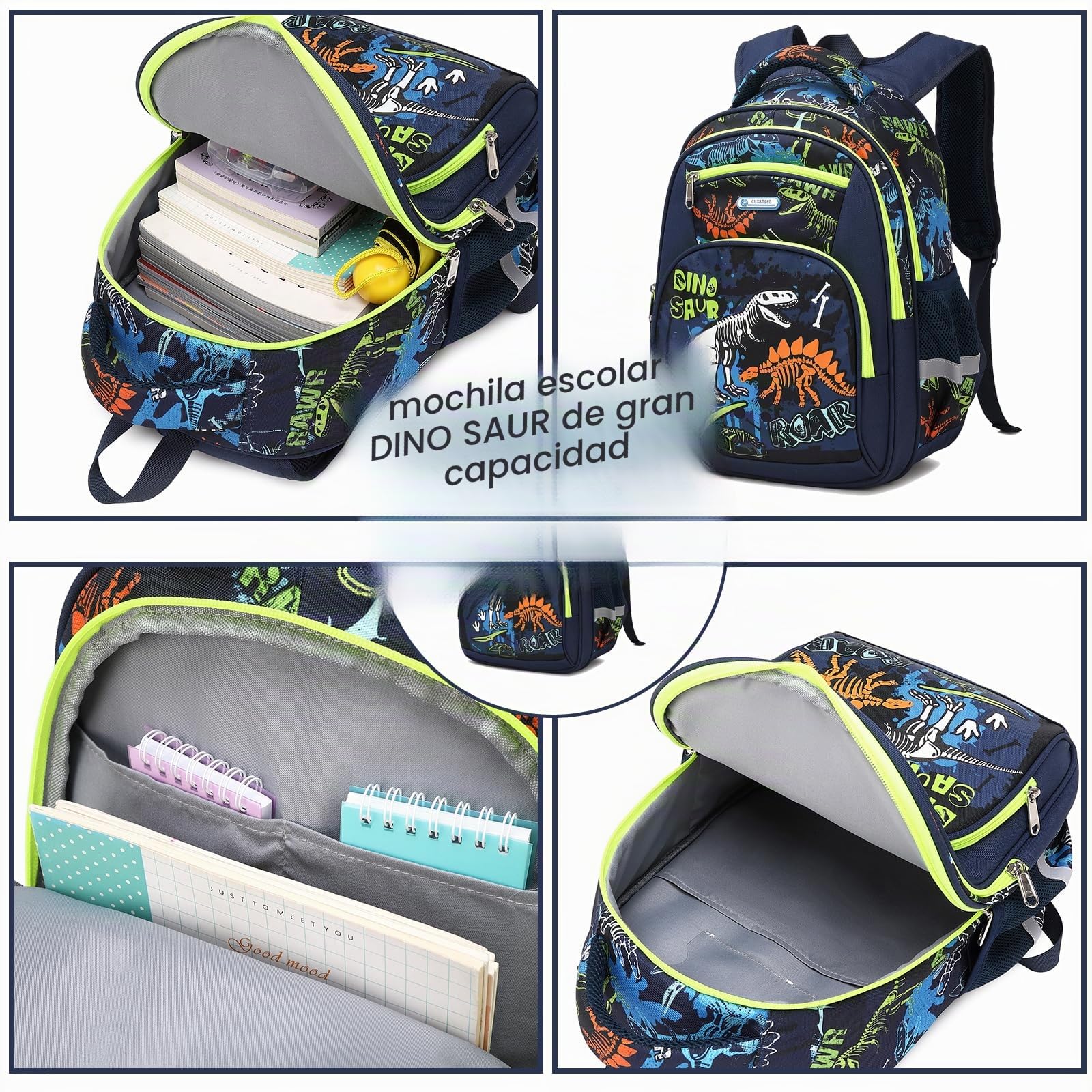 Cusangel Mochila para niños (Fresco dinosaurio mecánico), 3 dinosaurios luminosos de 17 pulgadas,43CM, de 1-7 º grado de gran capacidad mochila de la escuela primaria