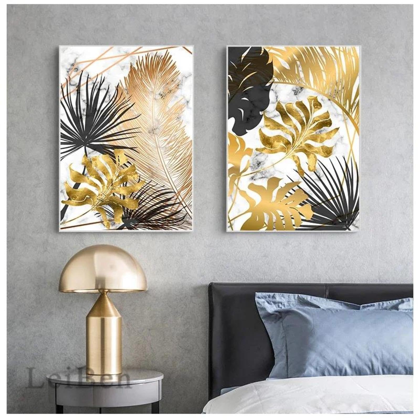 Baibexing Abstract Gold Tropical Leaf Corridor Canvas Paintings Wall Art Posters And Prints Pictures For Living Room Home Decor 50X70Cmx2Pcs Unframed