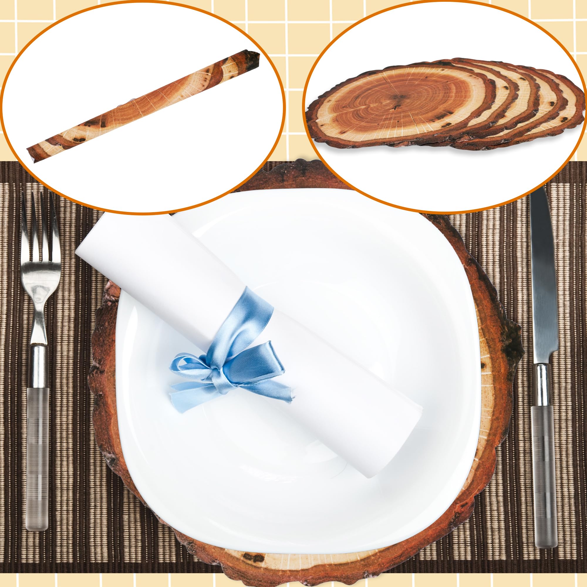 120 manteles individuales desechables de madera de 11.8 pulgadas, cargadores de madera redondos rústicos para cena familiar, boda, cumpleaños, fiesta temática campestre vintage