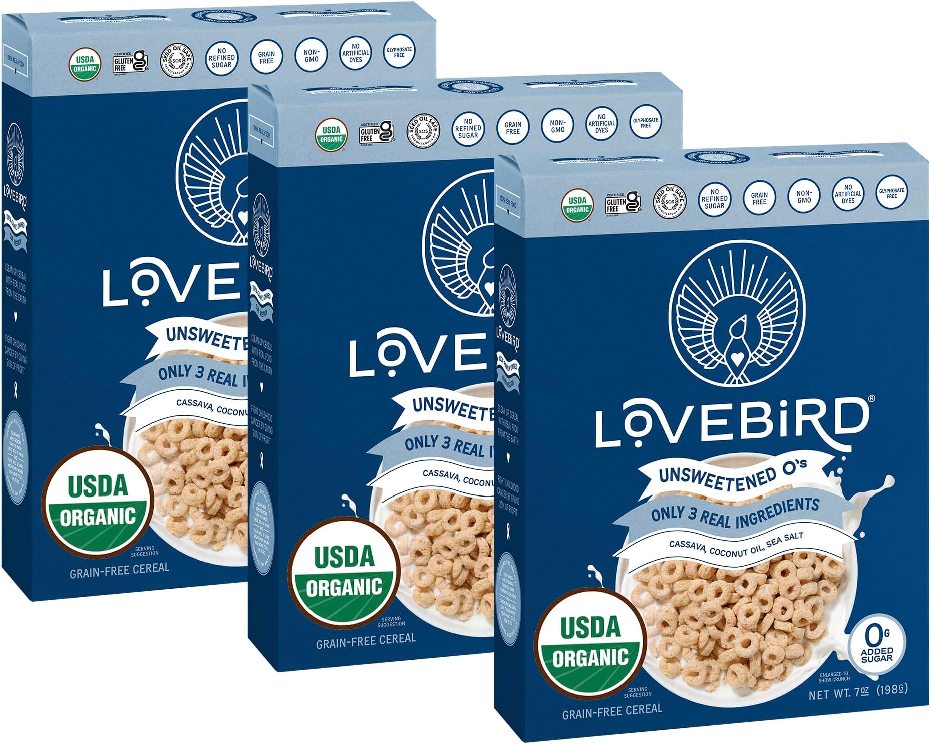 Organic Cereal That Actually Tastes Good - 100% Real Food & Healthy Gluten Free Cereal, No Refined Sugar, Paleo, Keto Friendly Healthy Snacks for Kids, Adults - Unsweetened, 3-Pack