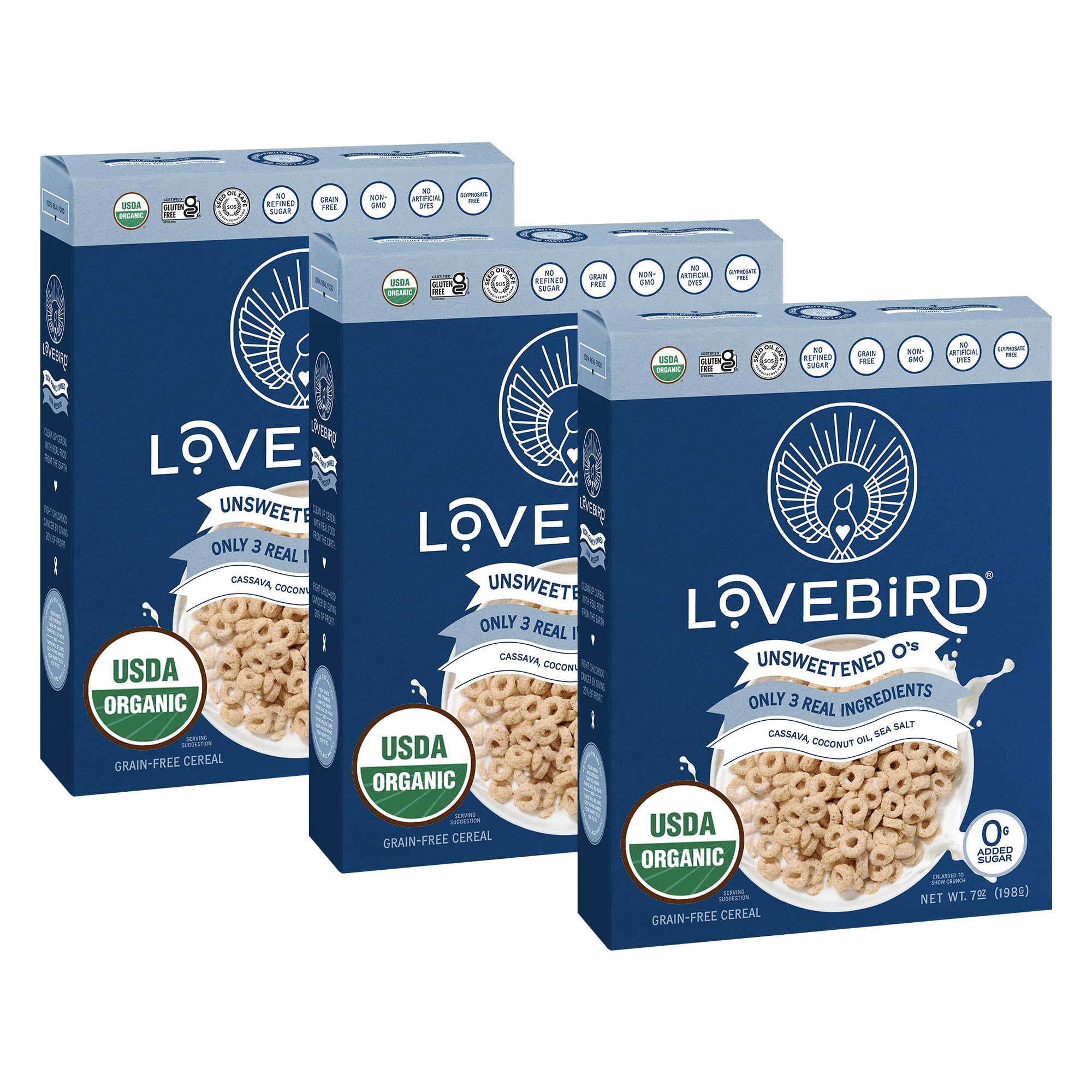 Organic Gluten Free Cereal, Unsweetened Flavor – Prebiotic Fiber, Gut Health, Low Sugar, Grain Free, Breakfast or Snack – Healthy Cereal Made With Real Food, 3 Pack, Kids & Adults