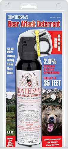 Miniatura 10 de SABRE Frontiersman 9.2 oz. Bear Spray, Maximum Strength 2.0% Major Capsaicinoids, Powerful 35 ft. Range Bear Deterrent, Outdoor Camping & Hiking