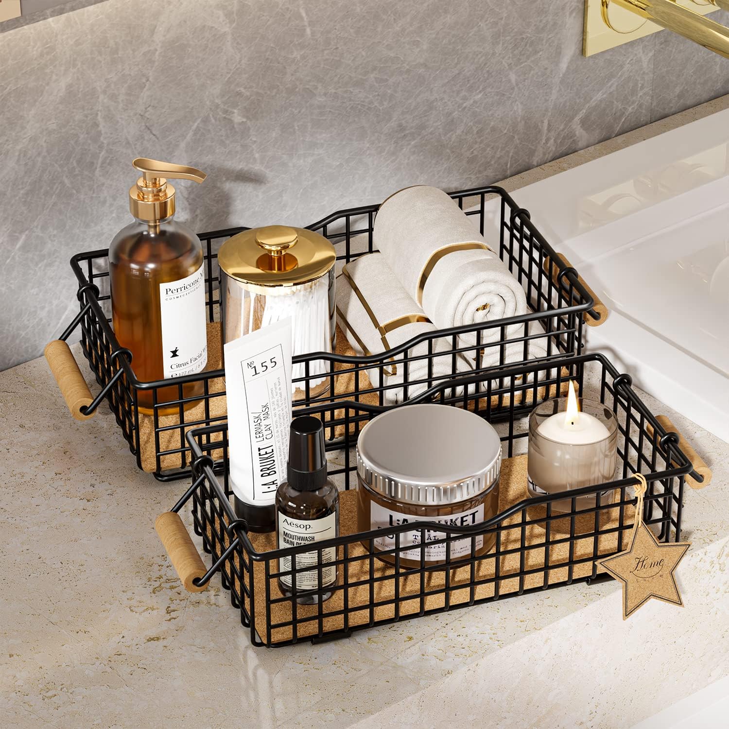 Metal Wire Basket Storage, Bathroom Basket for Organizing, Bathroom Counter Organizer with