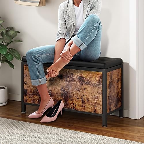 Miniatura 5 de BTDVR 6-8 pares de zapatero con puerta, marrón rústico, metal y madera de ingeniería