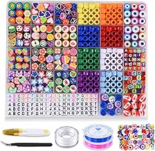 Bead Bracelet Making Kit, Clay Bead Friendship Bracelets Kit with Fruit Flower Beads Pony Beads Letter Beads Charm Beads and Elastic String for Bracelet and Jewelry Making