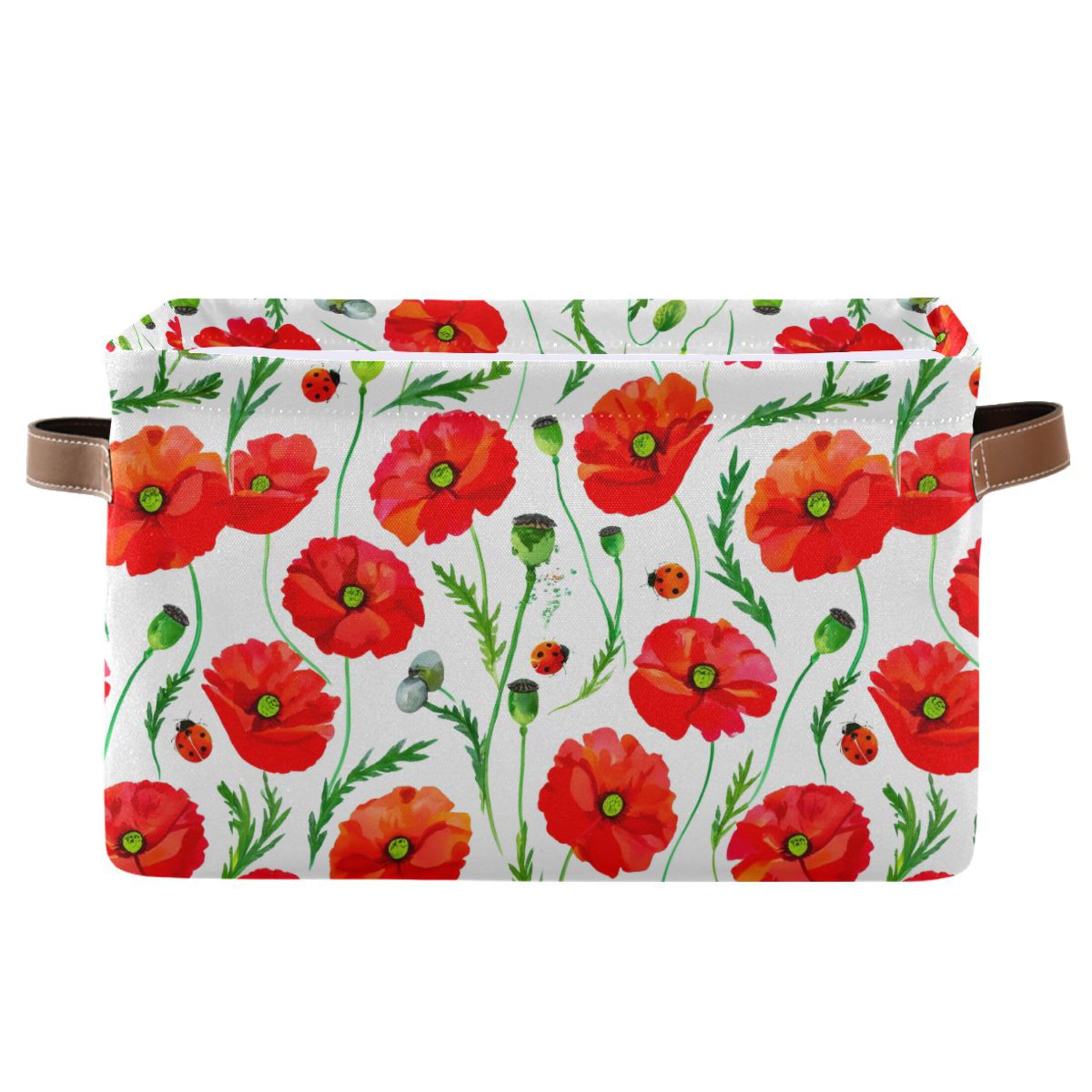 Panier à linge blanc et coquelicot rouge idéal pour le salon