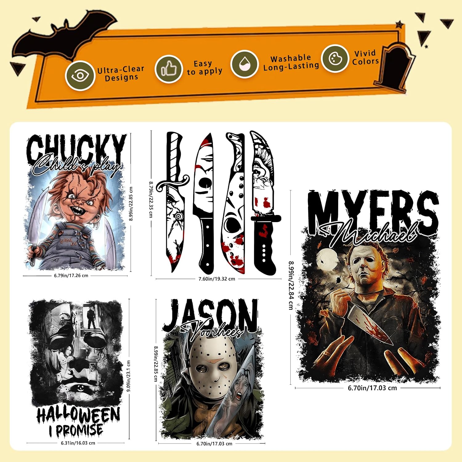 Tintnut Black Halloween DTF Transfers Ready Press,10 Pcs Iron on Transfers