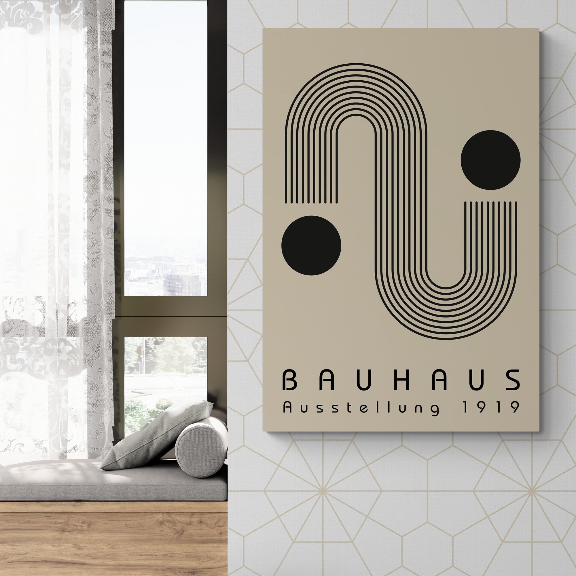 Bauhaus Wanddekor abstrakte Wandkunst Moderne Drucke Set mit 3 Drucken eingewickelte, gerahmte Leinwandbilder verschiedene Größen (A1 81 cm x 61 cm)