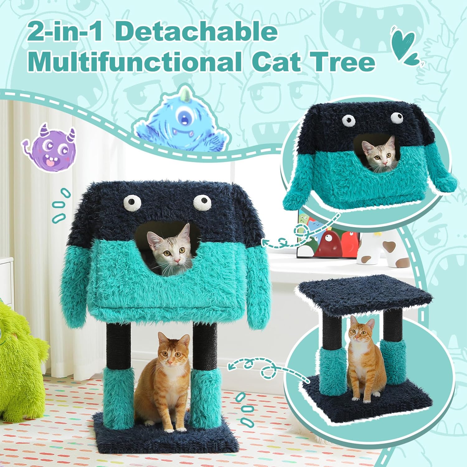 PEQULTI 31" Cat Tree for Indoor Cats, Multi-Level Cat Tower with Cozy Cat Condo Clearance Prime, Blue