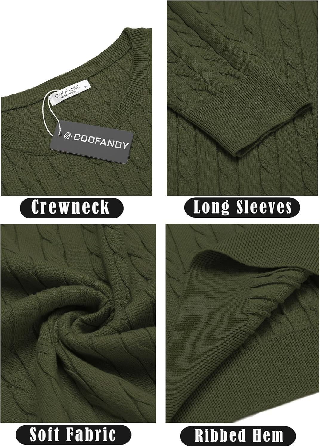 COOFANDY Men's Crewneck Knit Sweater Slim Fit Lightweight Casual Twist Patterned Cable Knitted Pullover - Image 5