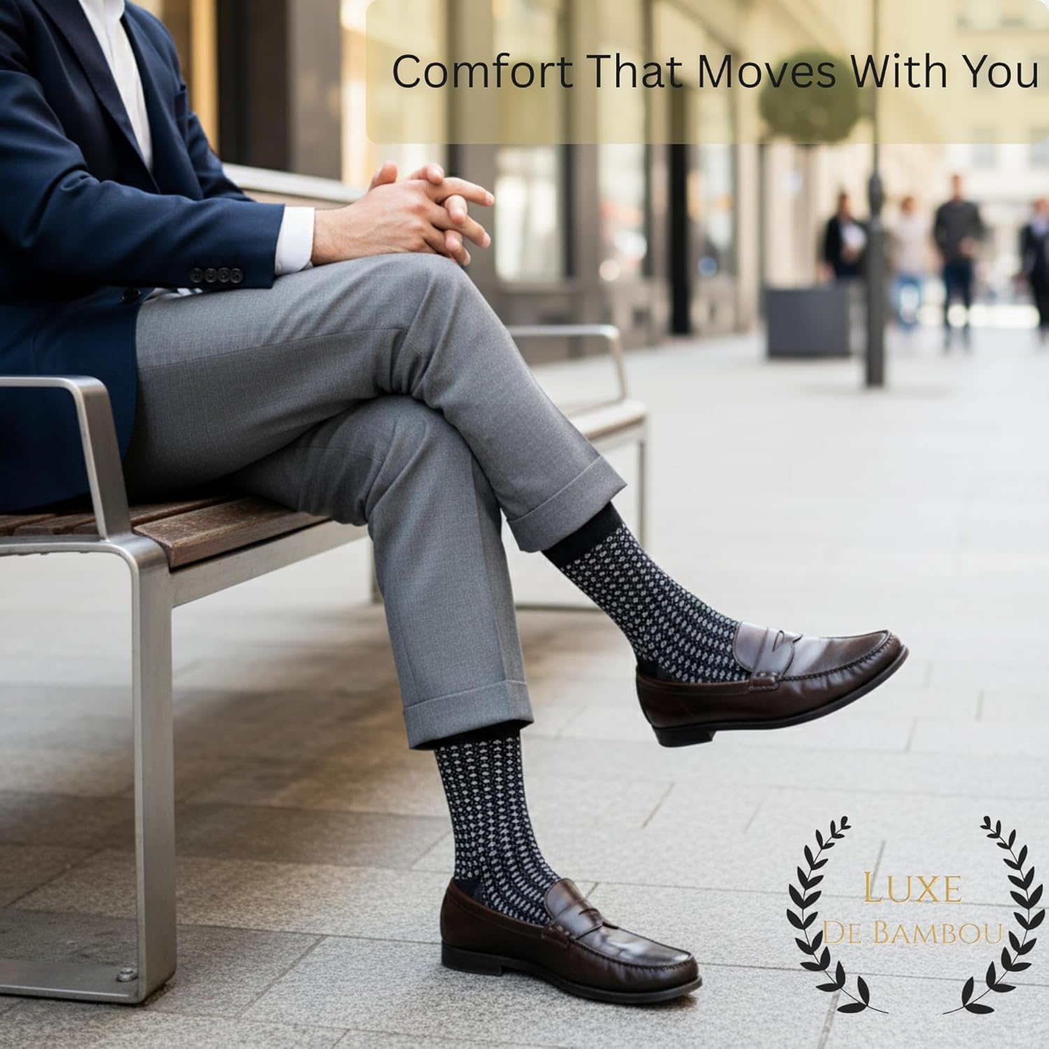 Luxe De Bamboo Rayon socks Mens Dress Socks for Men 9-12,Charcoal and Black socks for men 5-Pack in a Gift Box - Image 4