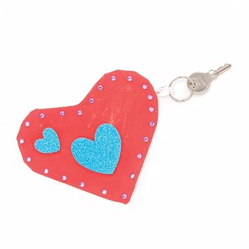 Baker Ross AX719 Heart Purse Keyrings - Pack of 4, Make Your Own Key Rings for Kids to Colour in, Make and Display