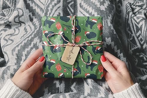 Miniatura 8 de Bonito papel de regalo grueso de gato negro, vacaciones temáticas de Navidad, tema de decoración de invierno, Papá Noel (rollo de 6 pies x 30