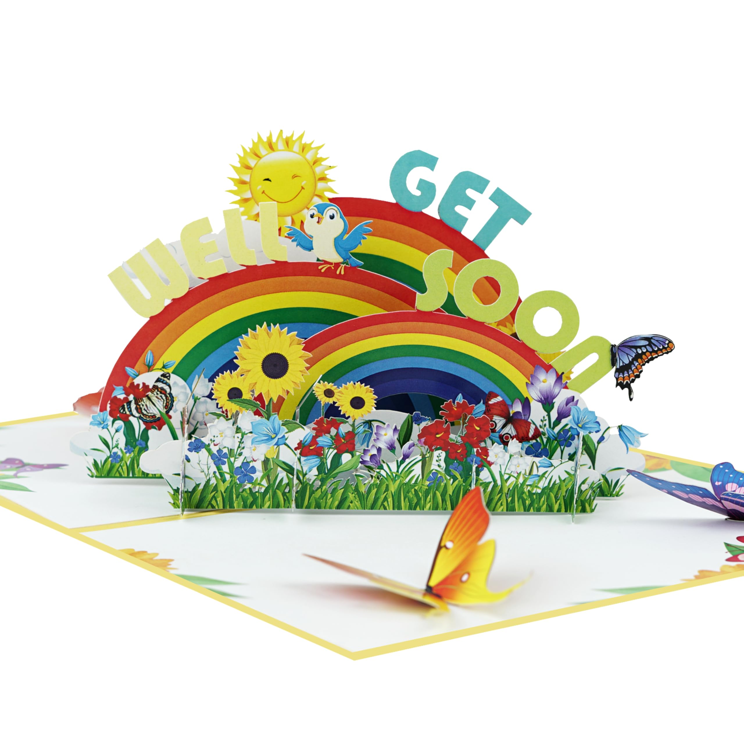 iGifts And Cards Sunshine & Smiles Get Well Soon Pop-Up Card – 5" x 7" – Uplifting 3D Greeting Card with Cheerful Sun & Rainbow – Ideal for Encouraging Friends, Family, and Coworkers