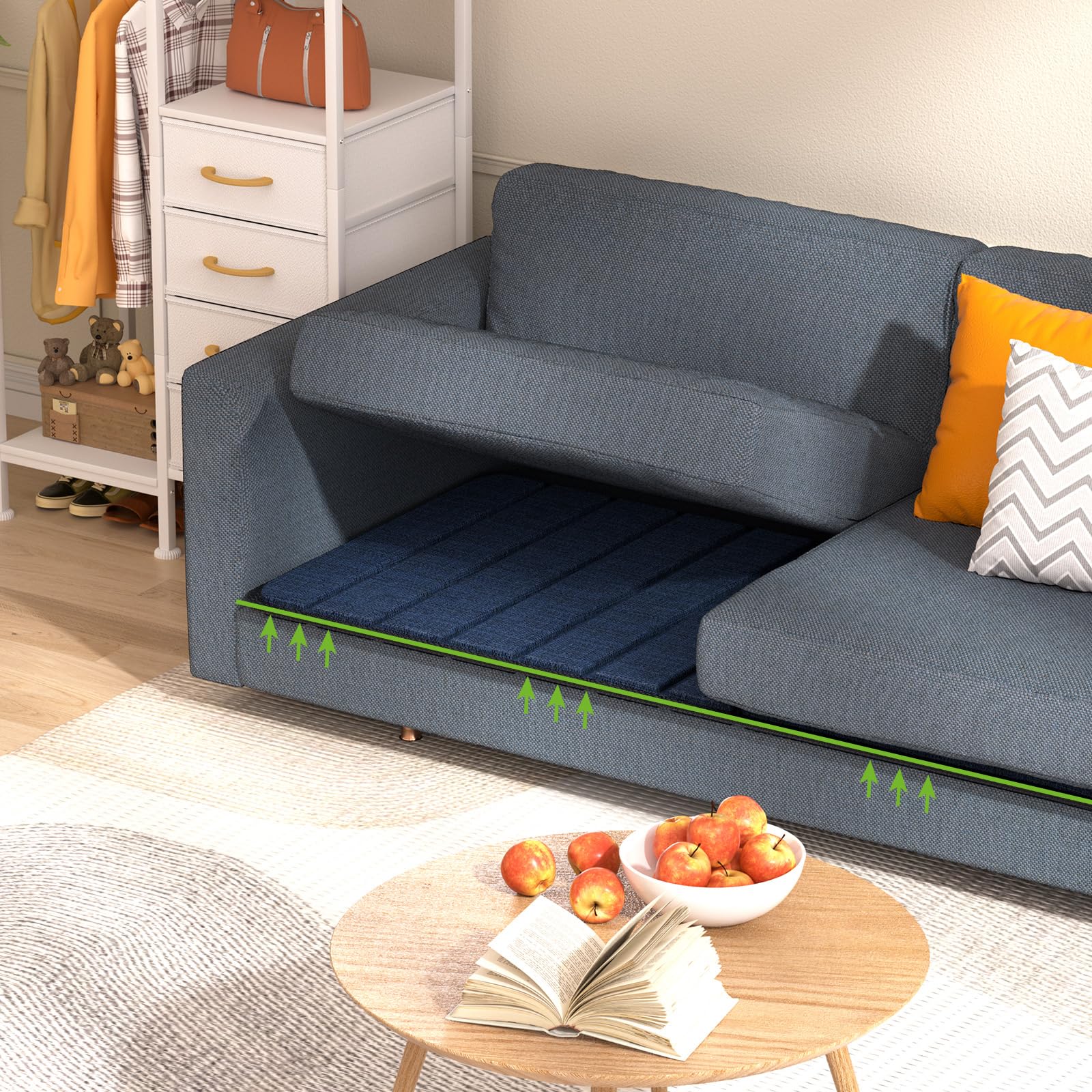 Soporte de cojín de sofá para asiento caído (60 x 170 cm) de madera para sofá de 3 plazas, tableros rejuvenecedores grandes con superficie Oxford y tratamiento extragrueso (azul marino)