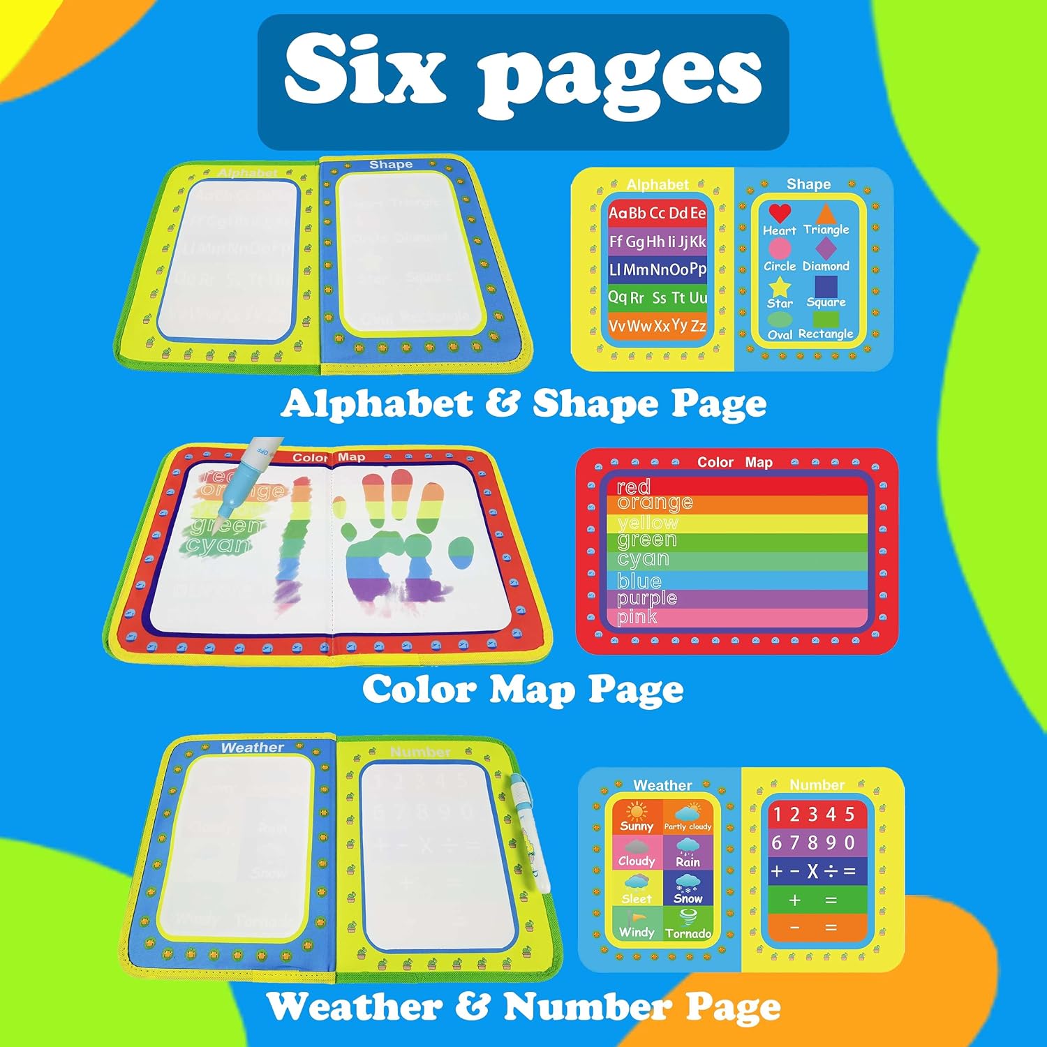LST LISKTO Water Doodle Mat Book Travel Toy Magic Paint with Water Coloring Designed for Toddler STEM Educational Learning Board