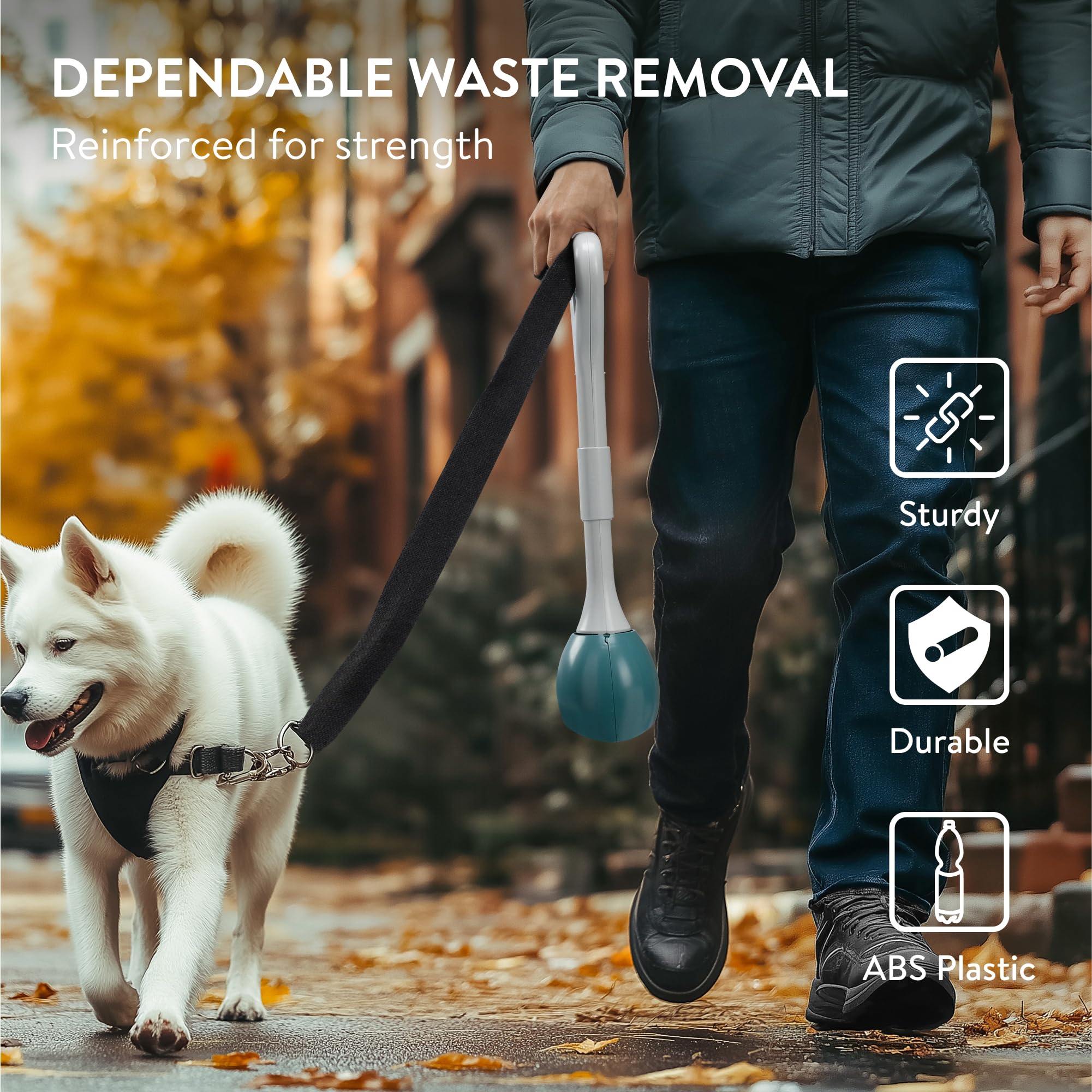 Navaris Paletta Raccogli Cacca Cane - per Raccogliere Feci Cani Senza Piegarsi - Pinza Raccogli Oggetti - Pieghevole Manico Lungo e Pulsante Morbido - Chiusura a 360° - Formato M