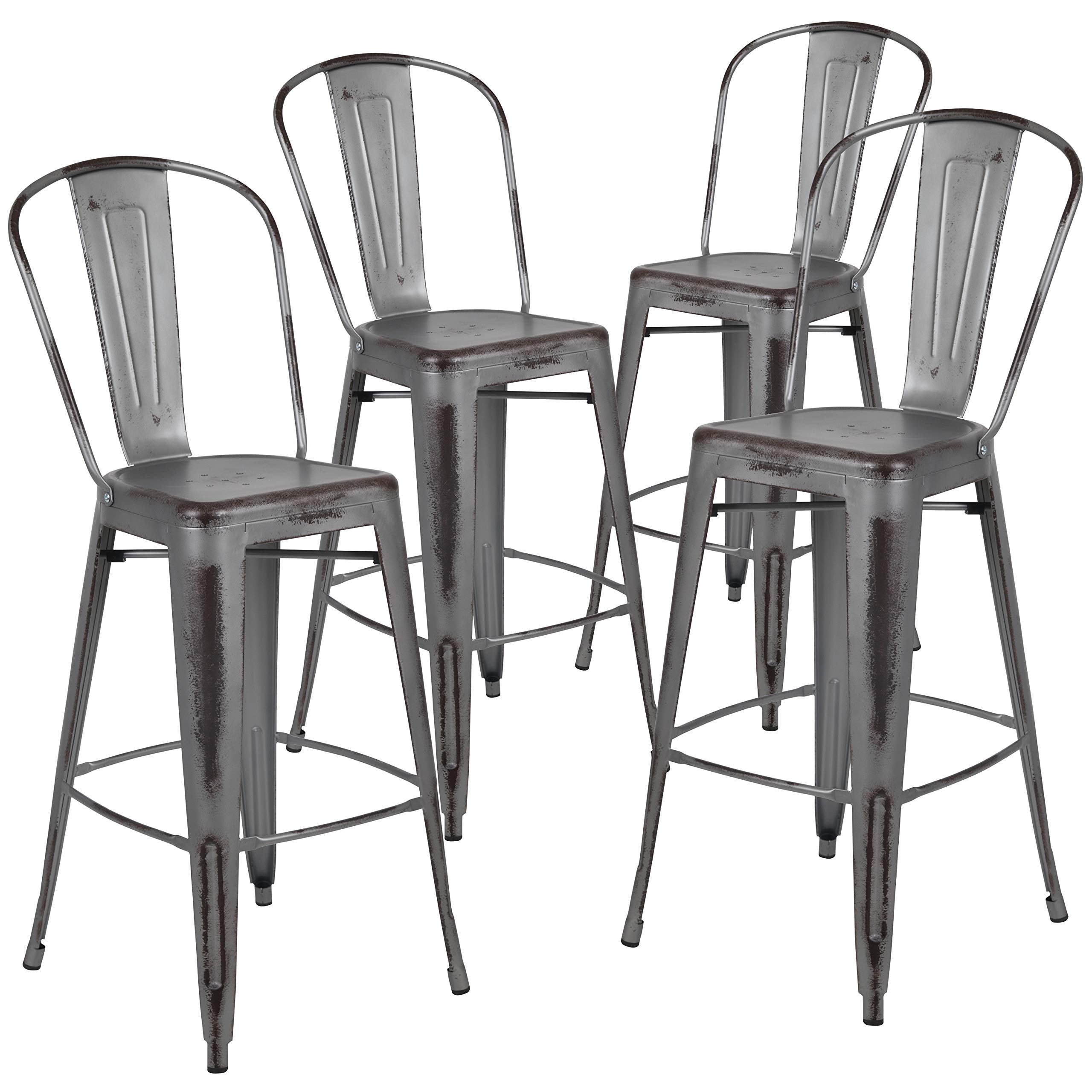 Flash Furniture Silver Gray / Set of 4 / Metal Seat Barstools