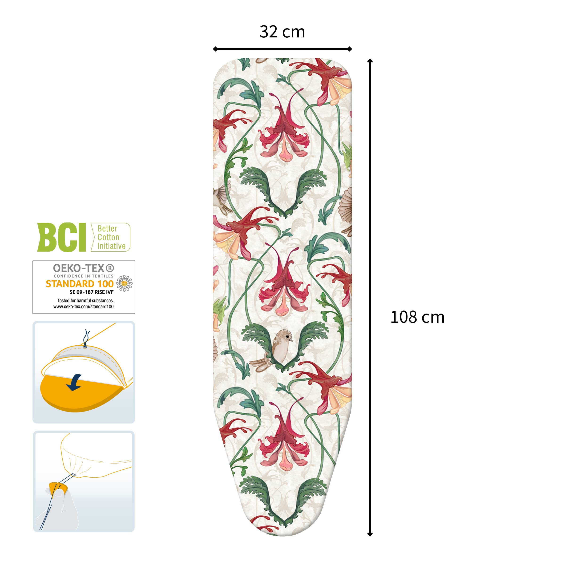 Rörets Asse da Stiro Next White - Struttura in Ferro e Acciaio con Blocco di Sicurezza, Piano in Cotone e Altezza Regolabile in 4 Posizioni - 108 x 32 x 90 cm