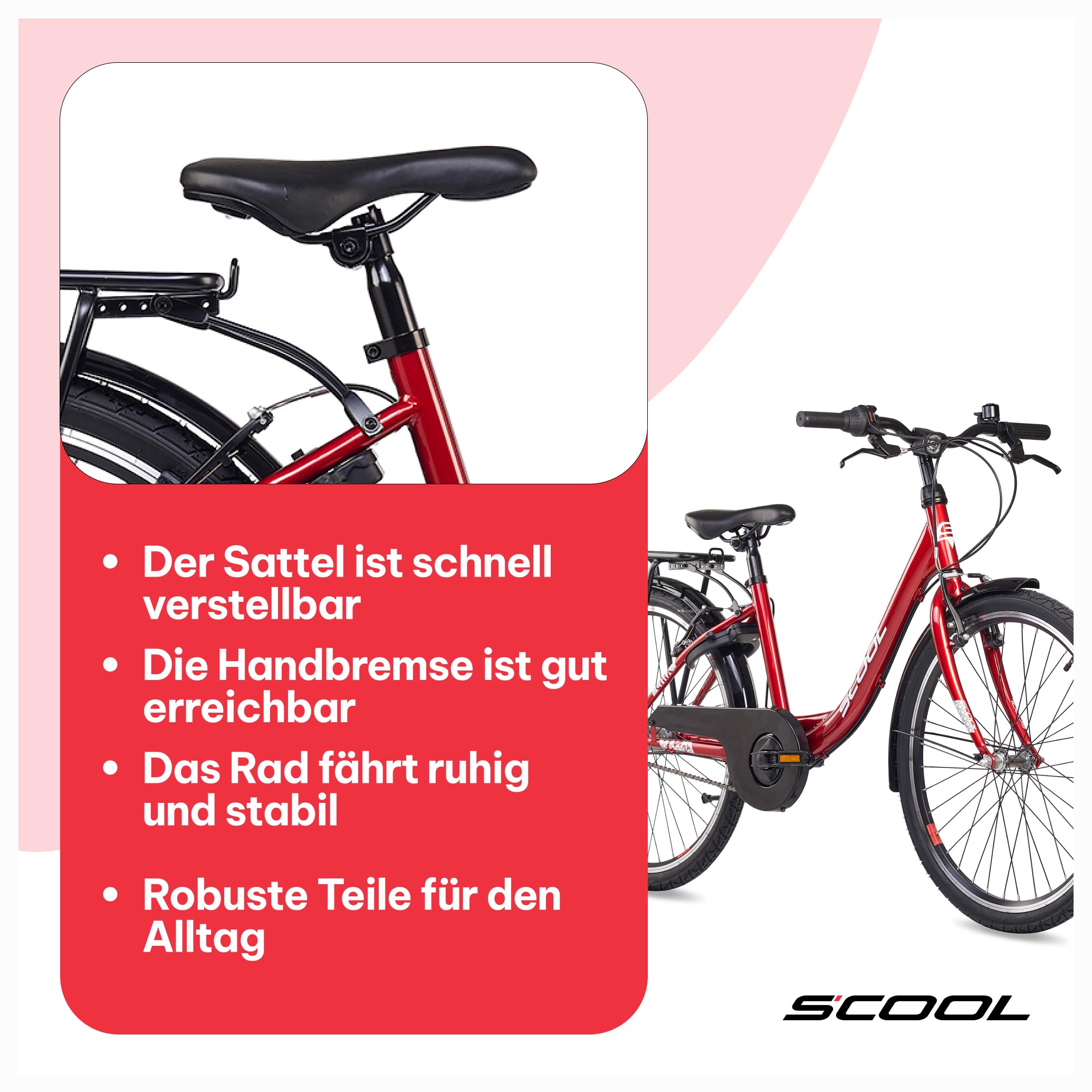 S’COOL Kinderfahrrad 20, 24, 26 Zoll, 3-Gang Nabenschaltung mit Rücktrittbremse, Chix, Körpergröße 115–165 cm, 6–14 Jahre, sicher für Schulweg, für Jungen & Mädchen