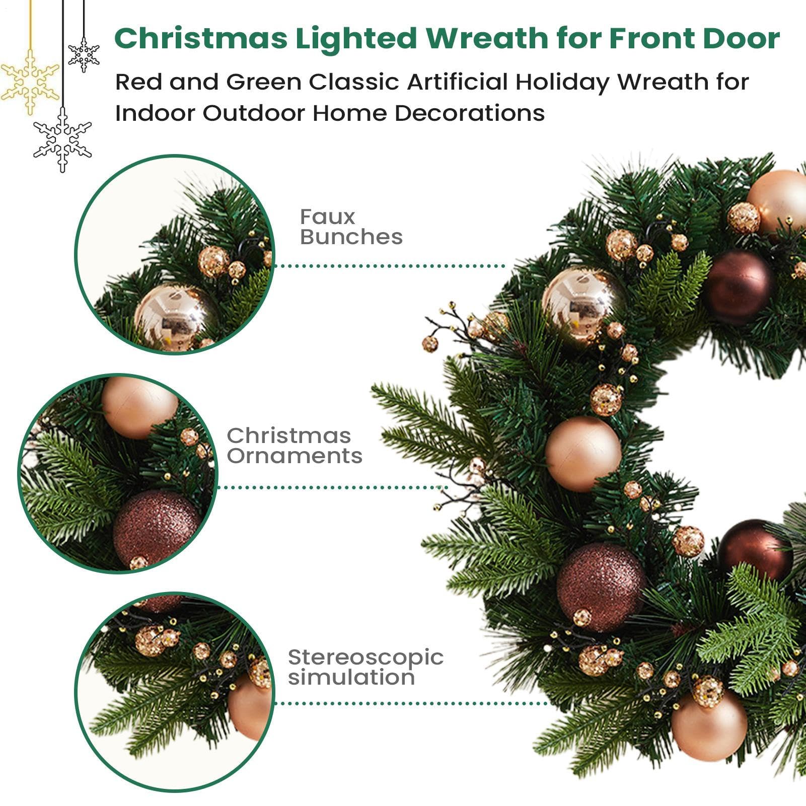 Corona de Navidad Guirnalda Decorativa para Pared | Corona de Navidad Artificial Para Interior Exterior Ventana Pared Casa Garaje Chimenea Armario Boda Invierno