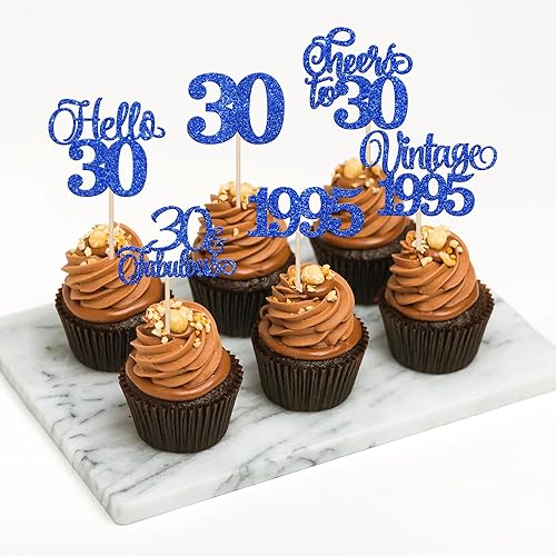 Miniatura 6 de Rsstarxi Paquete de 24 adornos para cupcakes de 30 cumpleaños con purpurina de treinta y 30 fabulosos palillos vintage de 1994 para cupcakes,