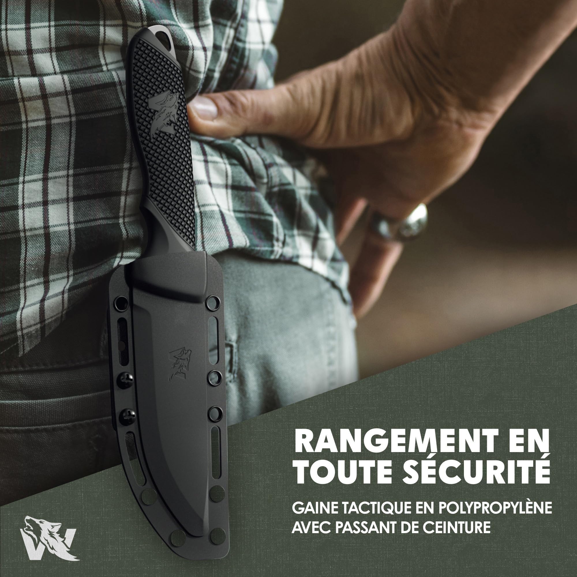 Wolfgangs W-SCANDI Angelmesser mit feststehende Klinge - Inkl. Scheide - Ideales Outdoor-Messer aus einem Stück D2 Stahl gefertigt - Premium Survival Messer - Perfektes Bushcraft Messer Outdoor