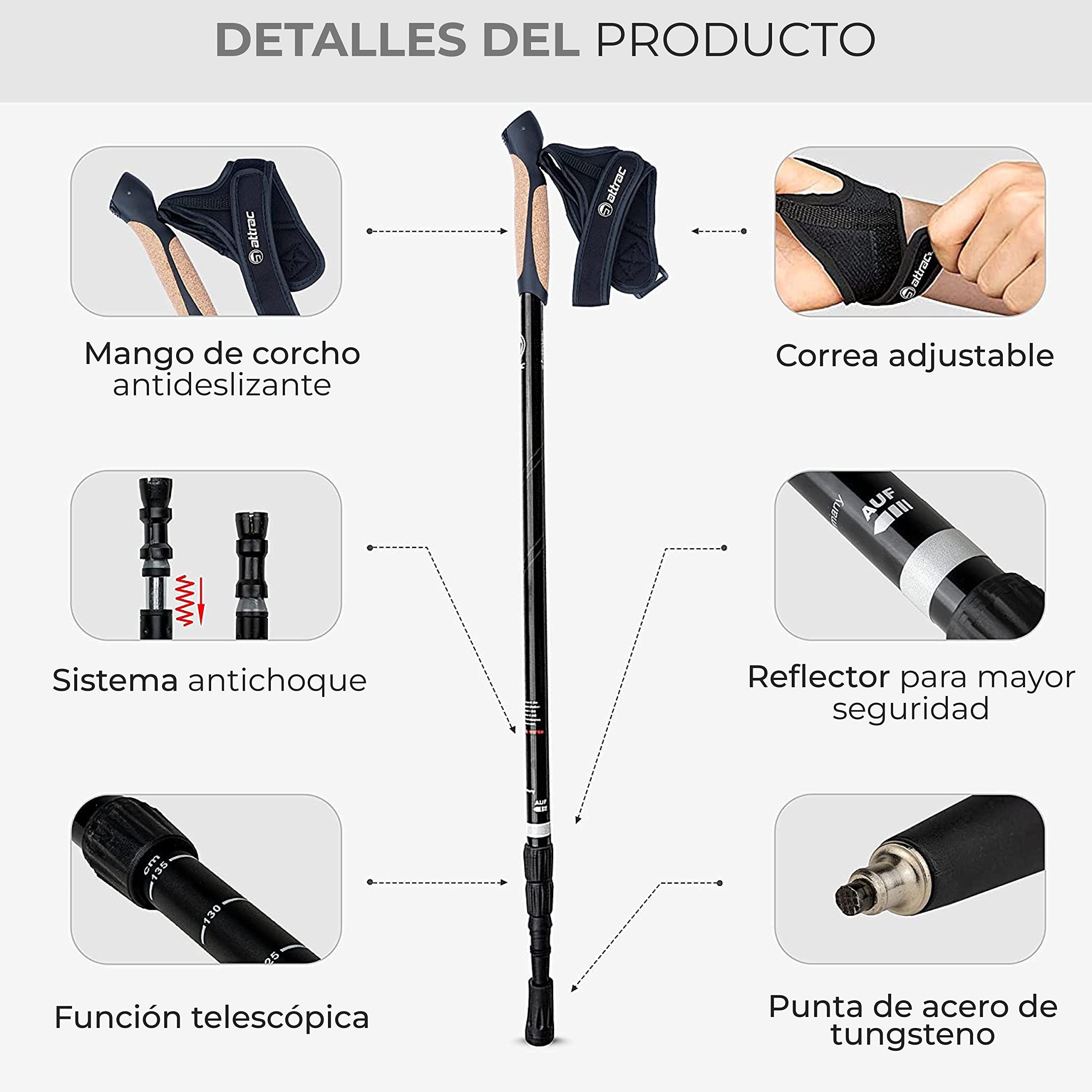 ATTRAC Bastones Marcha nórdica »Clásicos« con Sistema telescópico, antichoque y „Click & Go“ de Las dragoneras - Empuñadura en Corcho + PDF Workout