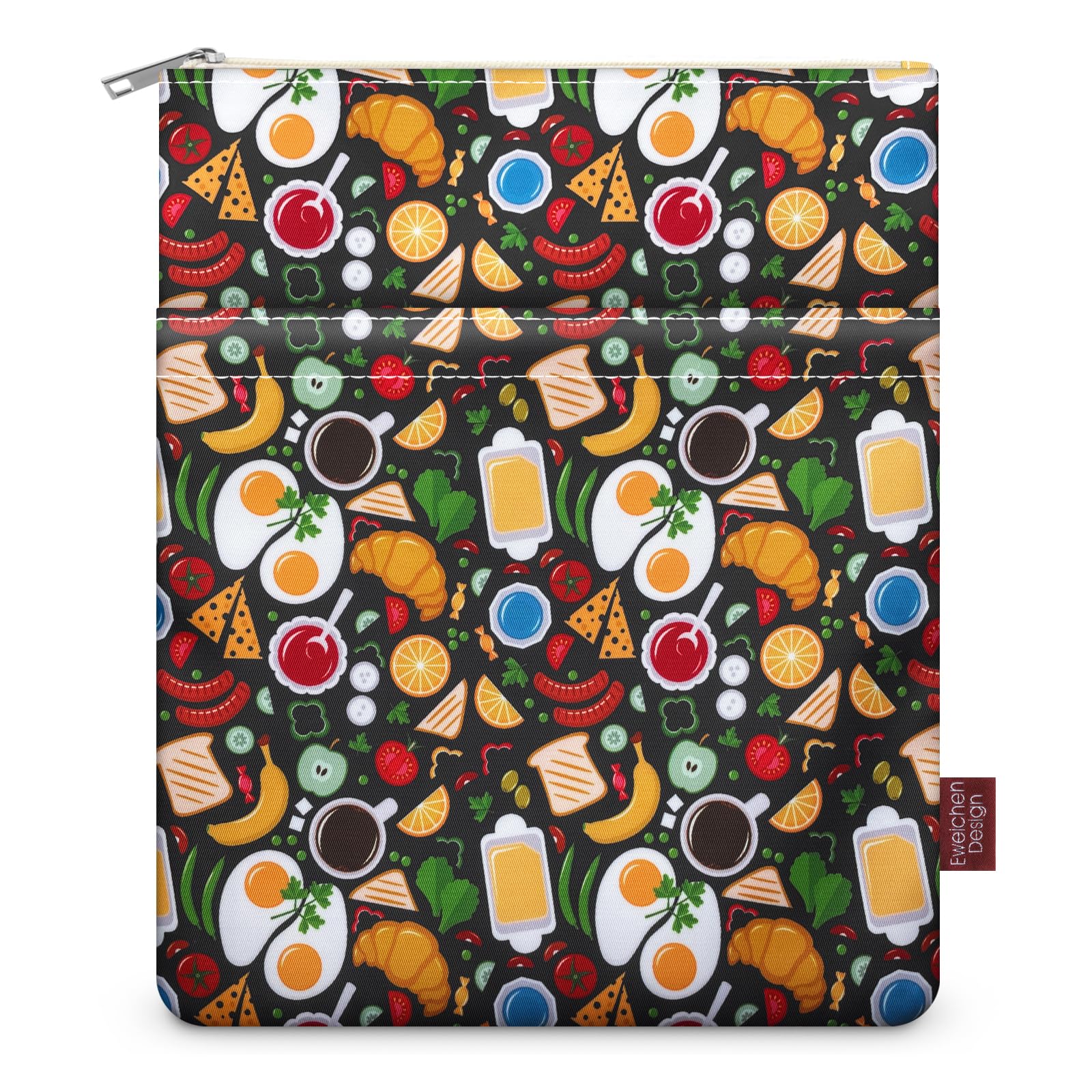 E-WEICHEN 9''x11'' Book Sleeve with Zipper Book Cover for Book Lovers Book Pouch Book Protector Pouch Book Covers for Hardcover Washable Multifunctional Book Sleeves Black Breakfast