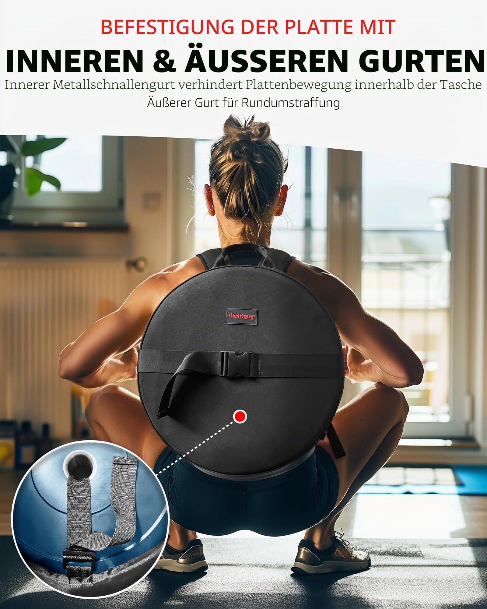 THEFITGUY Gewichteter Rucksack für Hantelscheiben im Fitnessstudio, für Liegestütze, Wadenheben, Kniebeugen, Tragen auf Rücken oder Vorderseite, passend für bis zu 44,5 cm Durchmesser, 6,3 cm dicke